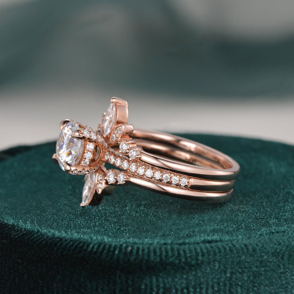 3pcs Vintage Style Bridal Ring Set, Round Cut Center Stone