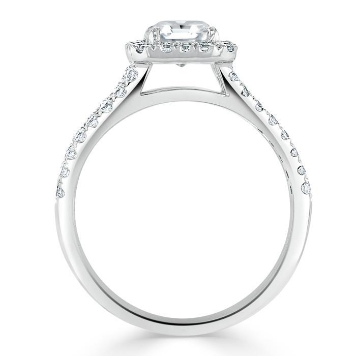 Asscher Cut Lab Diamond Engagement Ring, Classic Halo with Split Shank