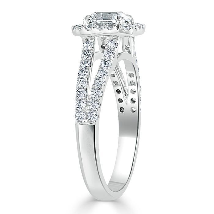 Asscher Cut Lab Diamond Engagement Ring, Classic Halo with Split Shank