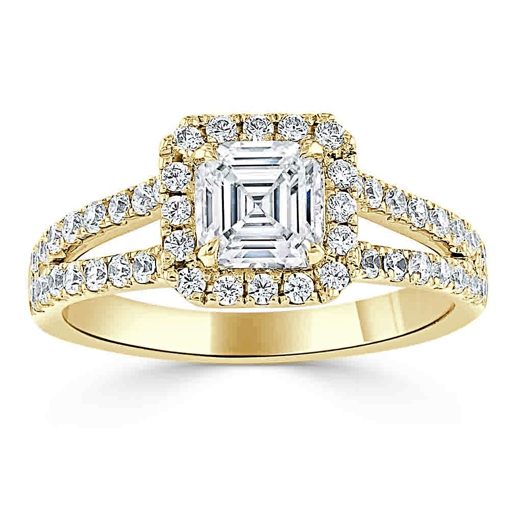 Asscher Cut Lab Diamond Engagement Ring, Classic Halo with Split Shank