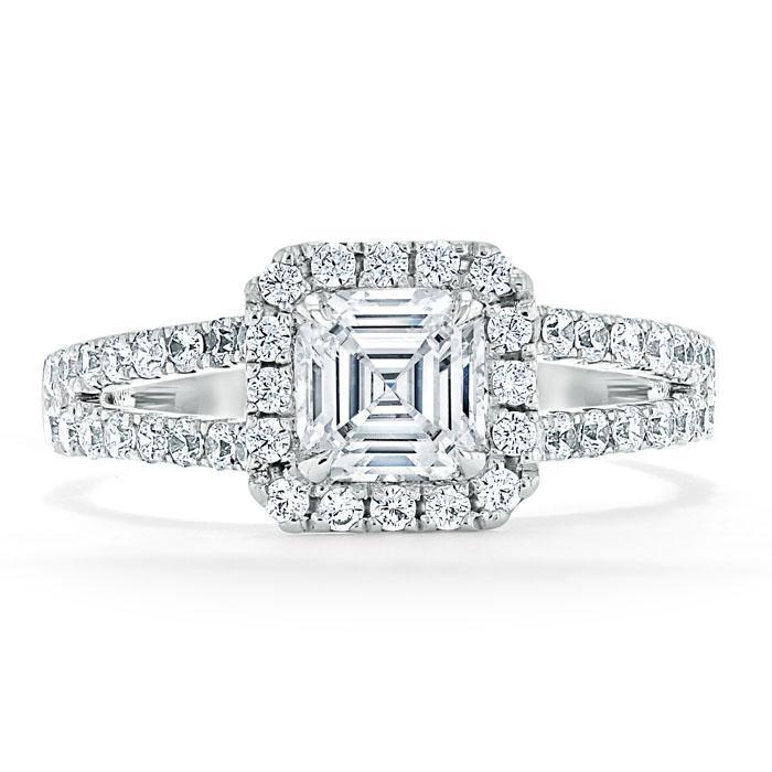 Asscher Cut Lab Diamond Engagement Ring, Classic Halo with Split Shank