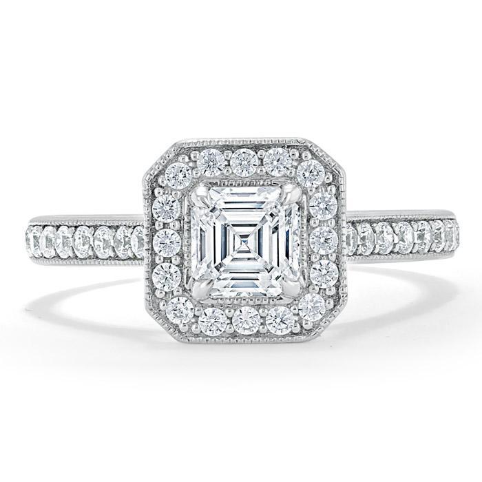 Asscher Cut Lab Diamond Engagement Ring, Classic Halo