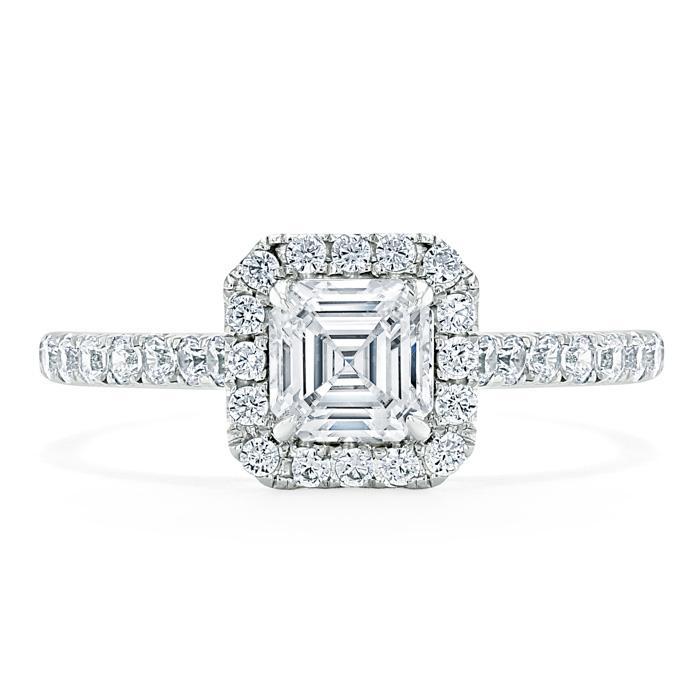 Asscher Cut Lab Diamond Engagement Ring, Classic Halo