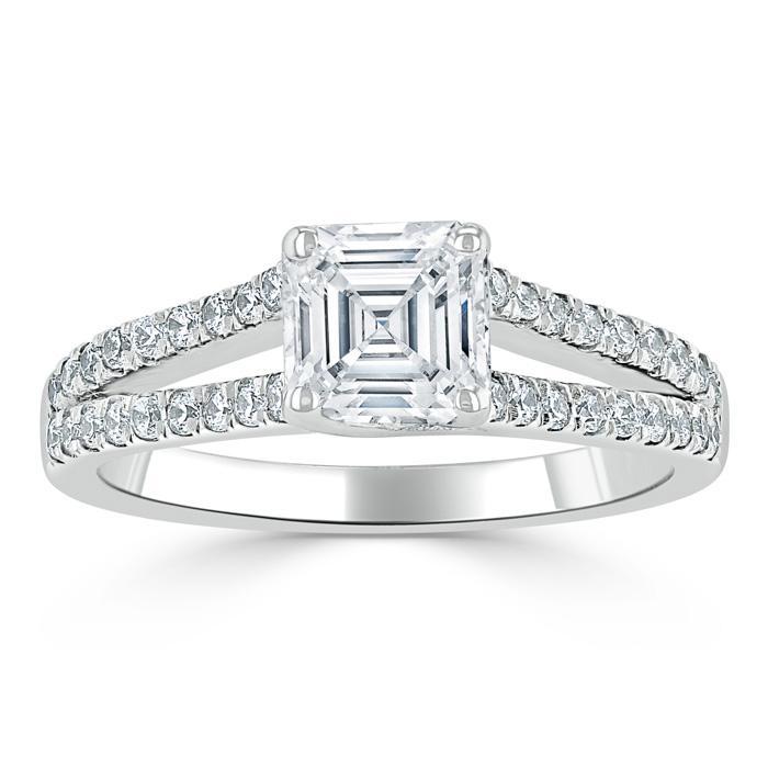 Asscher Cut Lab Diamond Engagement Ring, Classic Style