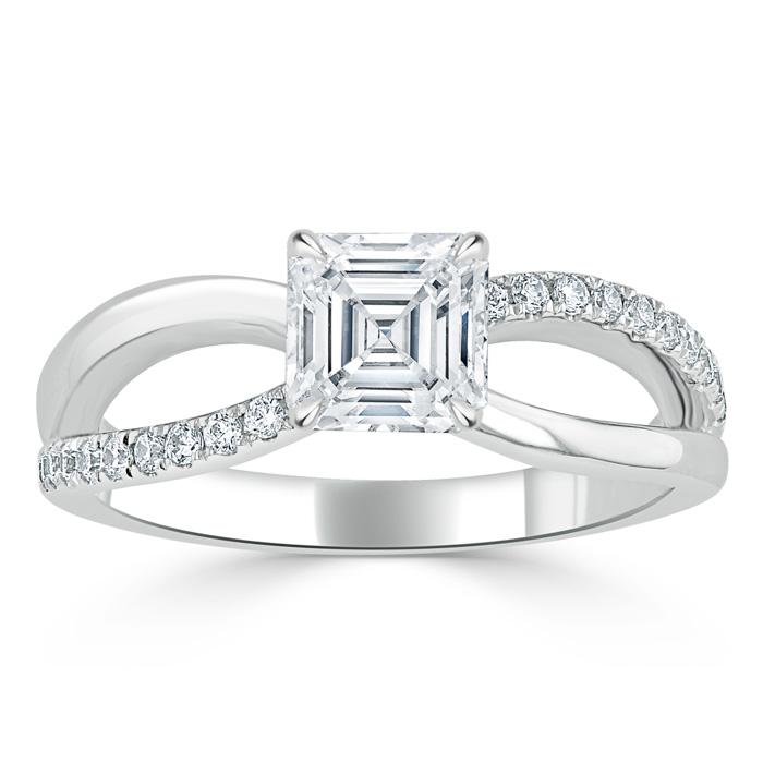 Asscher Cut Lab Diamond Engagement Ring, Classic Style