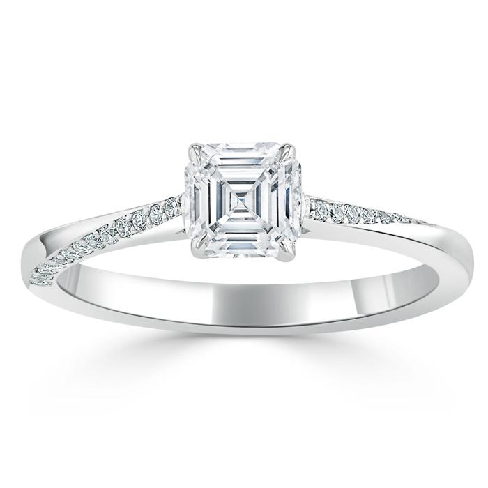 Asscher Cut Lab Diamond Engagement Ring, Classic Style