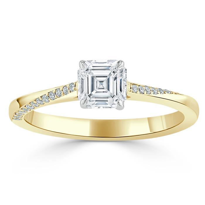 Asscher Cut Lab Diamond Engagement Ring, Classic Style