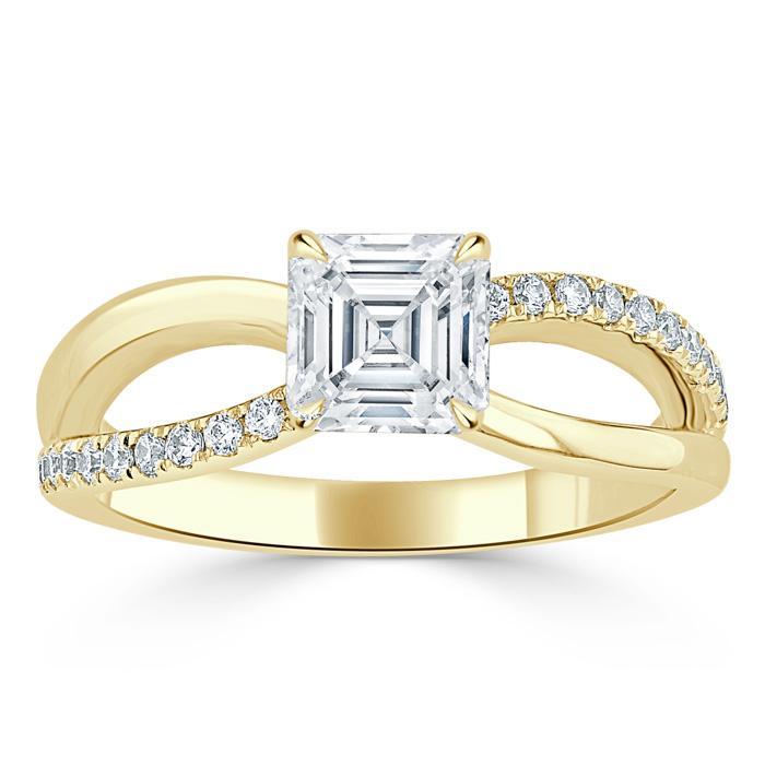 Asscher Cut Lab Diamond Engagement Ring, Classic Style