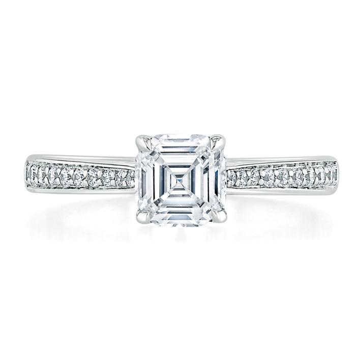 Asscher Cut Lab Diamond Engagement Ring, Classic Style