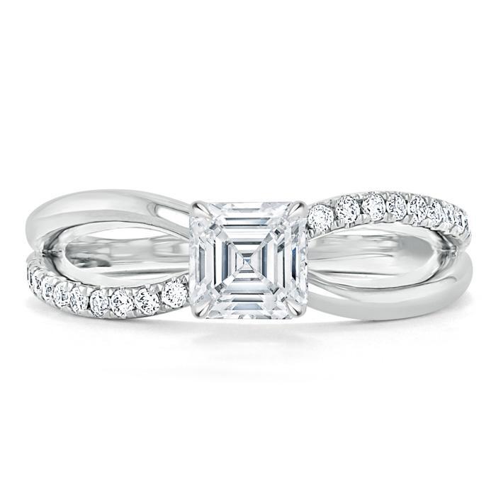 Asscher Cut Lab Diamond Engagement Ring, Classic Style