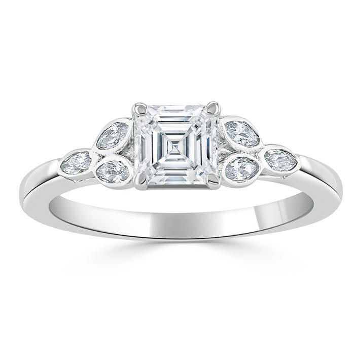 Asscher Cut Lab Diamond Engagement Ring, Vintage Style
