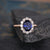 Blue Sapphire & Lab Diamond Ring, Halo Surround