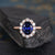 Blue Sapphire & Lab Diamond Ring, Halo Surround