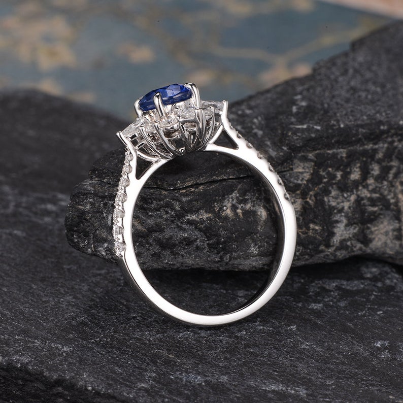 Blue Sapphire & Lab Diamond, Vintage Inspired Design