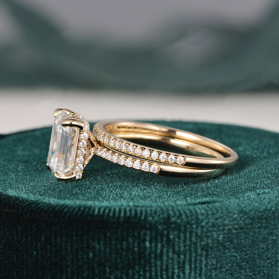 Bridal Ring Set, Emerald Cut Center Stone