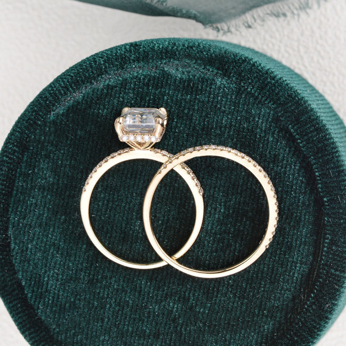 Bridal Ring Set, Emerald Cut Center Stone