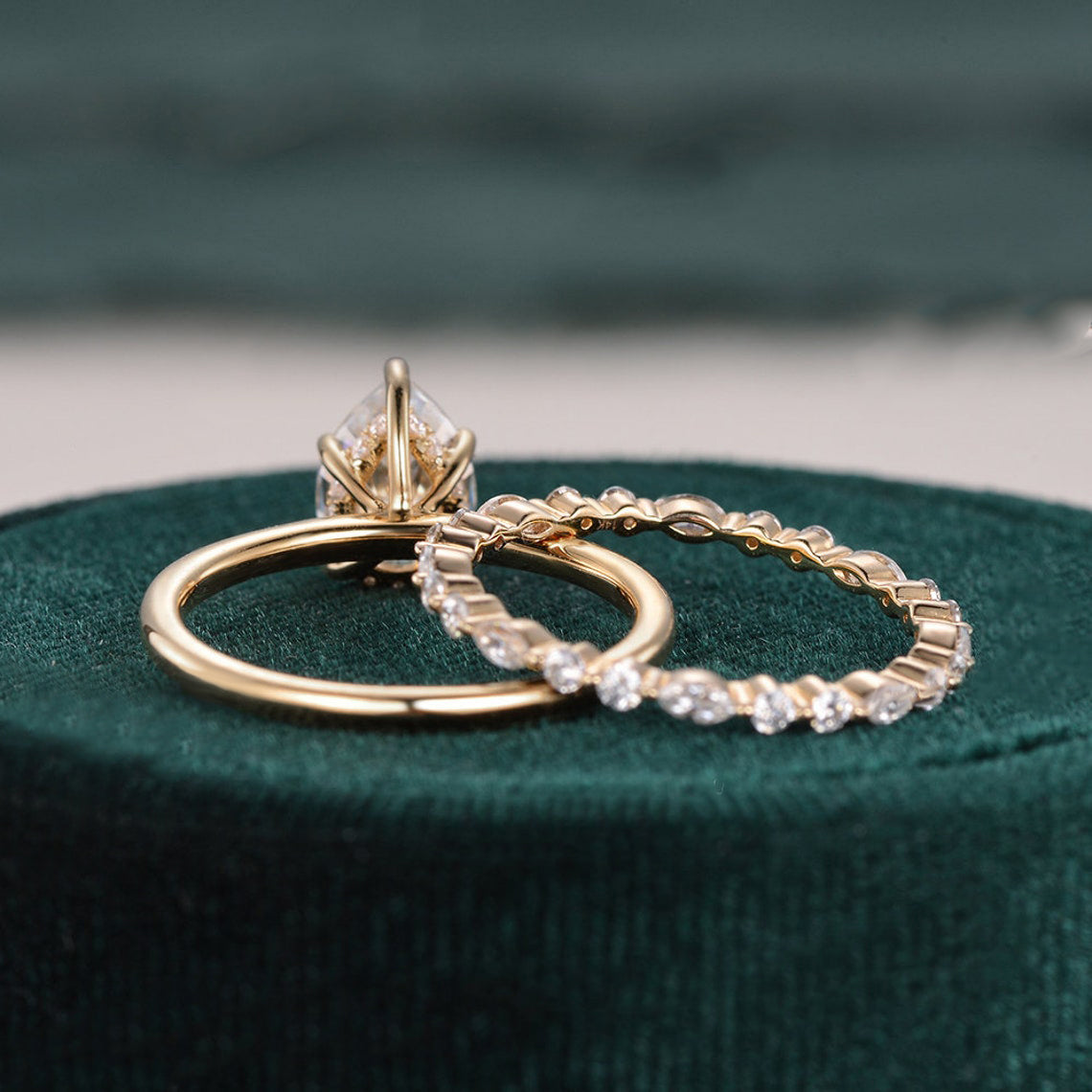 Bridal Ring Set, Pear Cut Center Stone