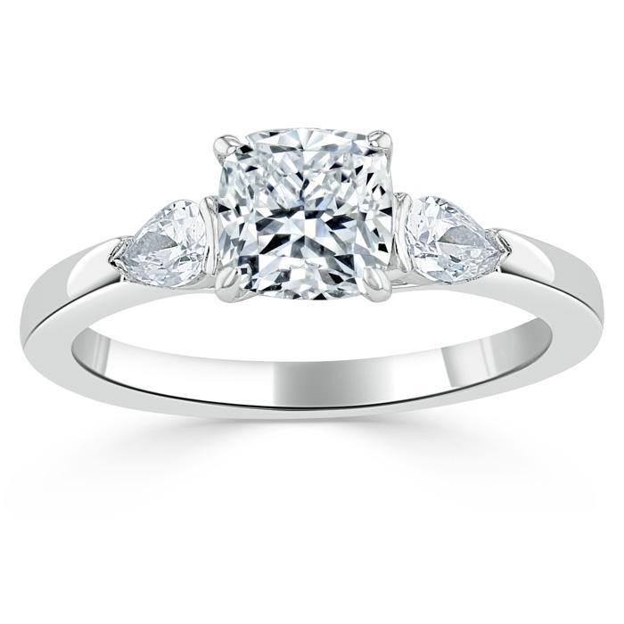 Cushion Cut Lab Diamond 3 Stone Engagement Ring