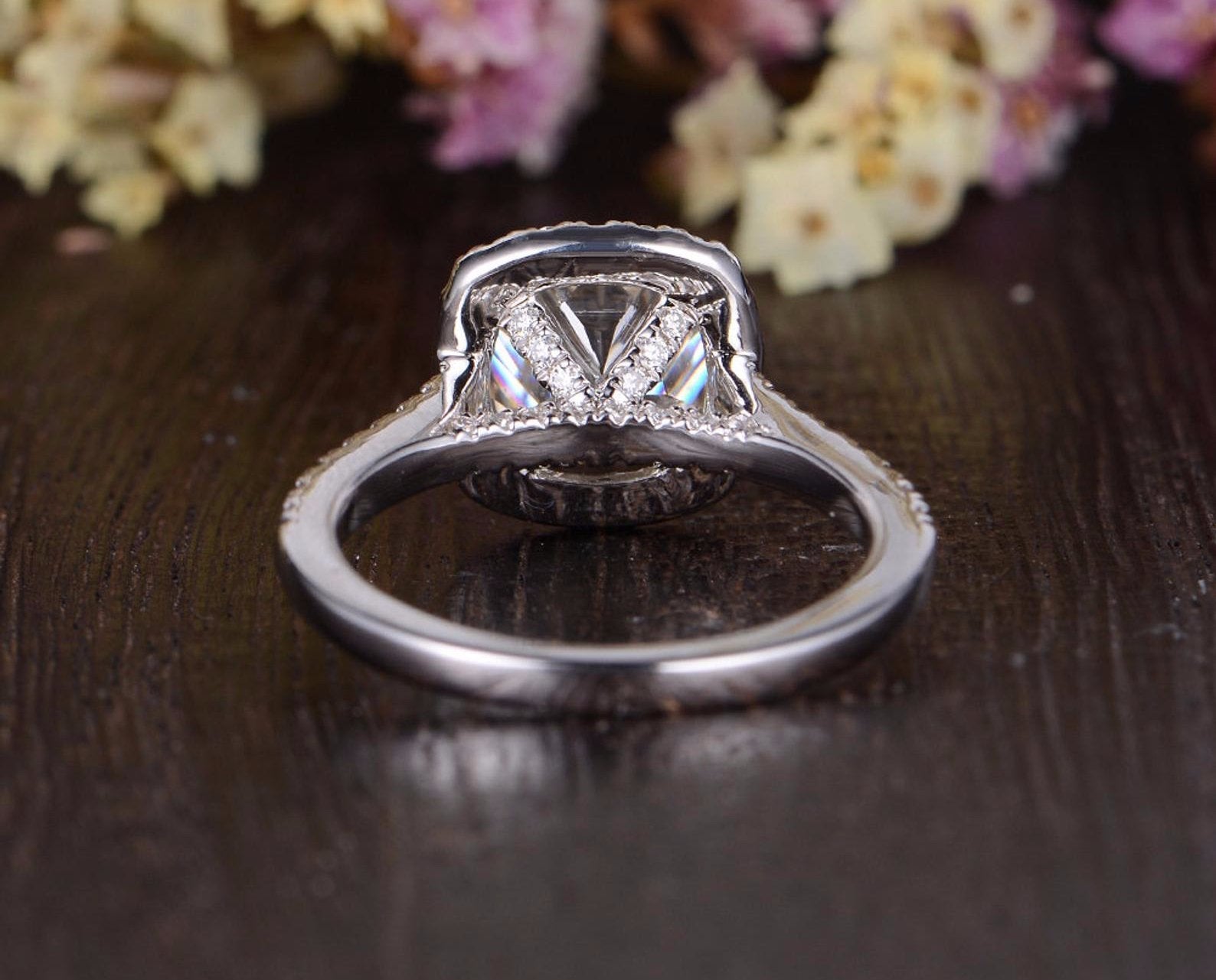 Cushion Cut Lab Diamond Engagement Ring, Classic Halo Design