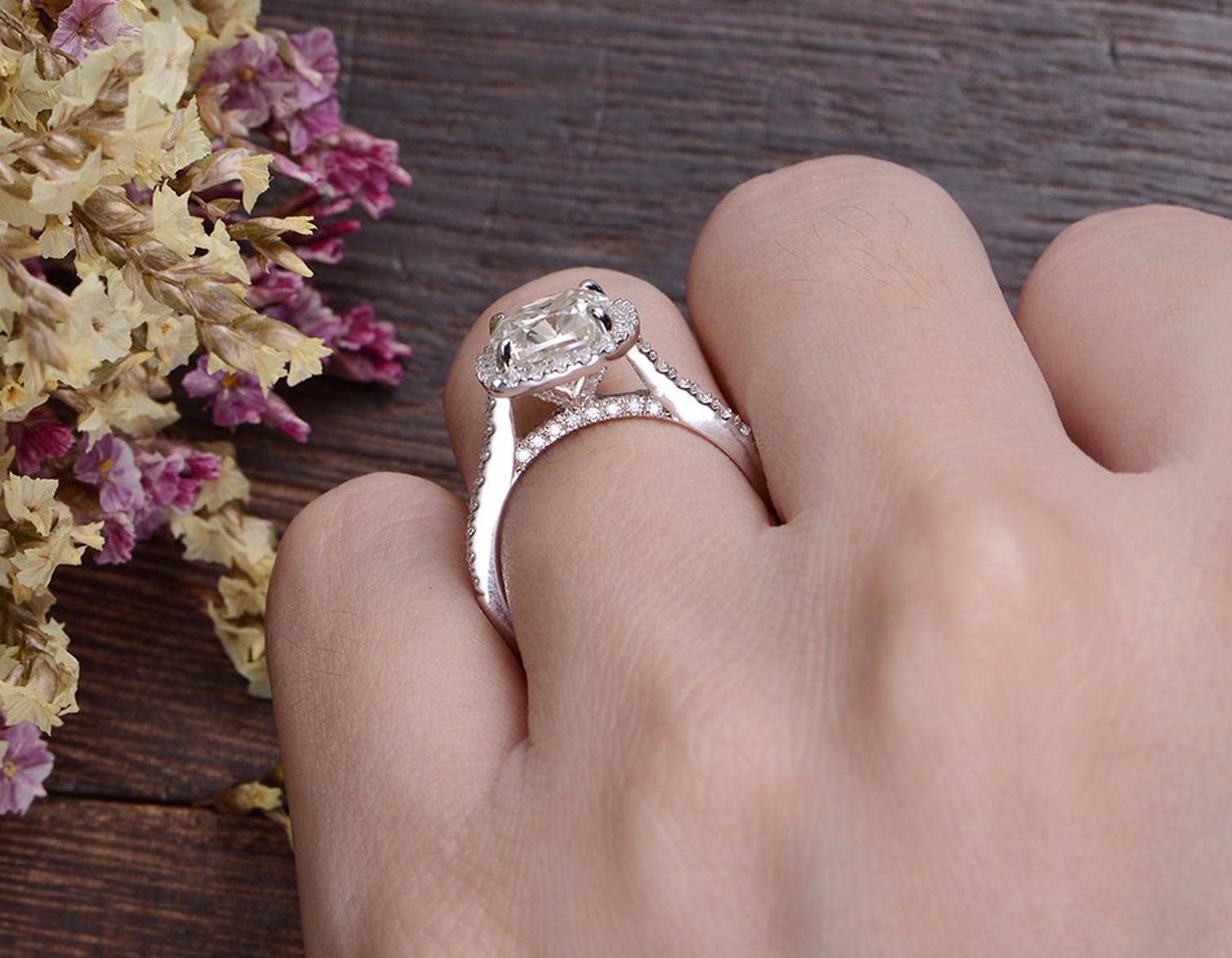 Cushion Cut Lab Diamond Engagement Ring, Classic Halo Design