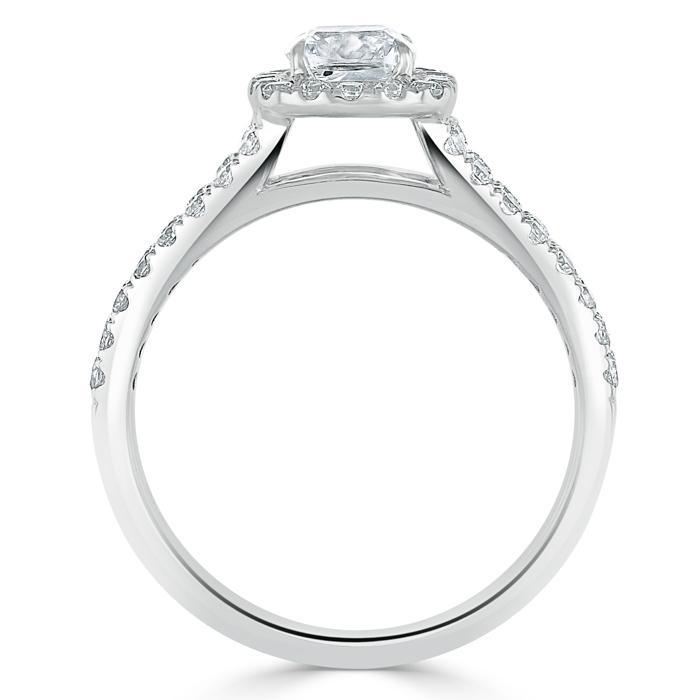 Cushion Cut Lab Diamond Engagement Ring, Classic Halo with Split Shank