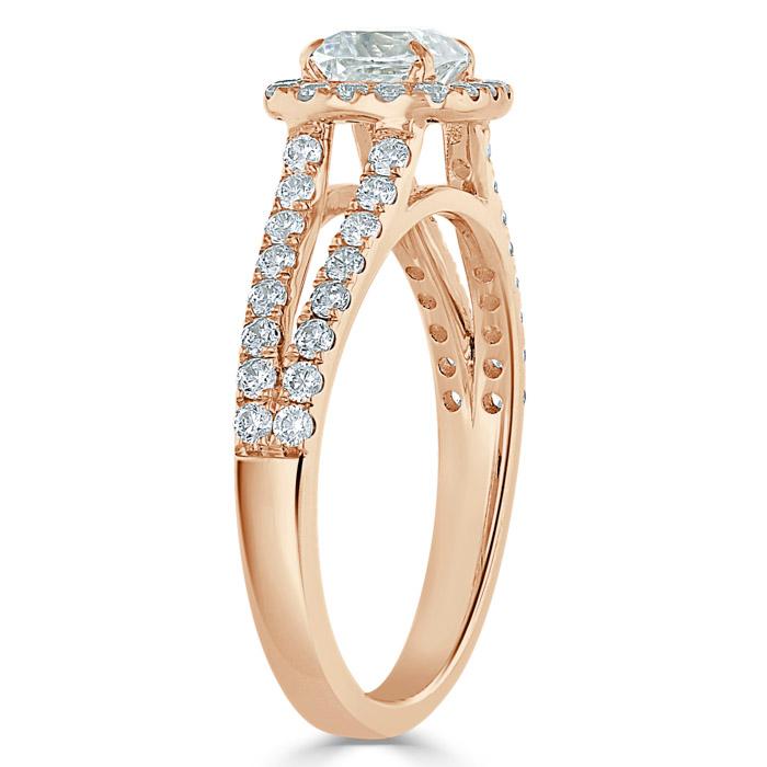 Cushion Cut Lab Diamond Engagement Ring, Classic Halo with Split Shank