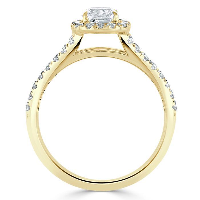 Cushion Cut Lab Diamond Engagement Ring, Classic Halo with Split Shank