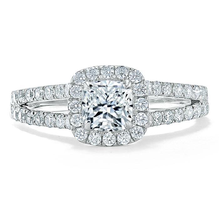 Cushion Cut Lab Diamond Engagement Ring, Classic Halo with Split Shank