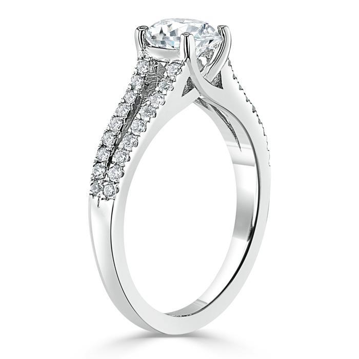 Cushion Cut Lab Diamond Engagement Ring, Split Shank