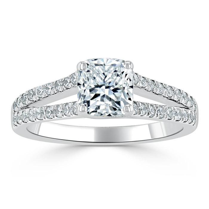 Cushion Cut Lab Diamond Engagement Ring, Split Shank