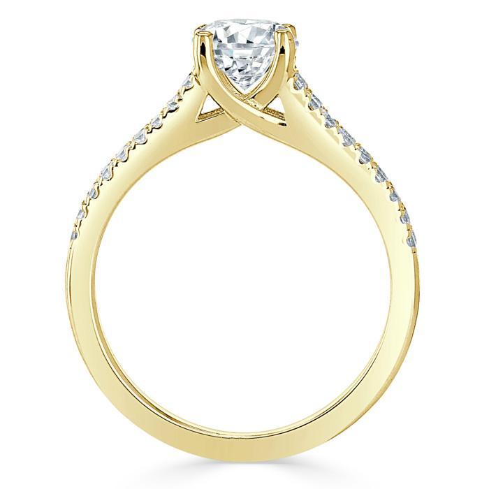Cushion Cut Lab Diamond Engagement Ring, Split Shank