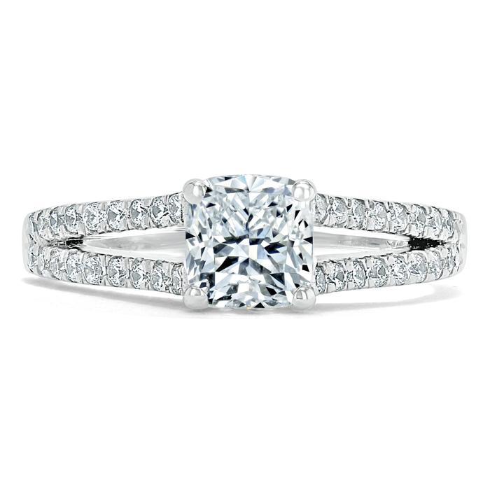 Cushion Cut Lab Diamond Engagement Ring, Split Shank