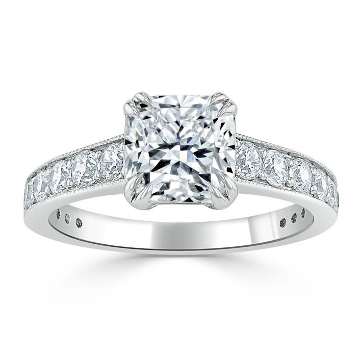Cushion Cut Lab Diamond Engagement Ring, Tiffany Style