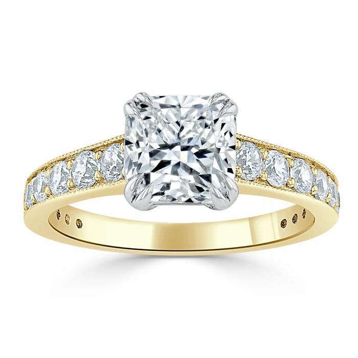 Cushion Cut Lab Diamond Engagement Ring, Tiffany Style