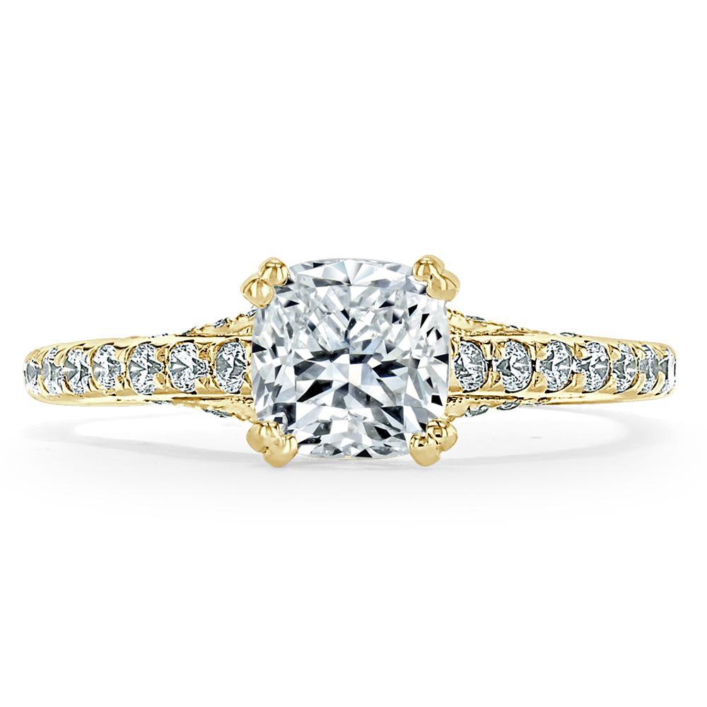 Cushion Cut Lab Diamond Engagement Ring, Tiffany Style