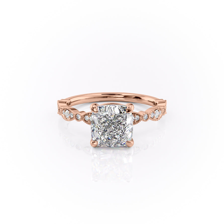 Cushion Cut Lab Diamond Engagement Ring, Vintage Design