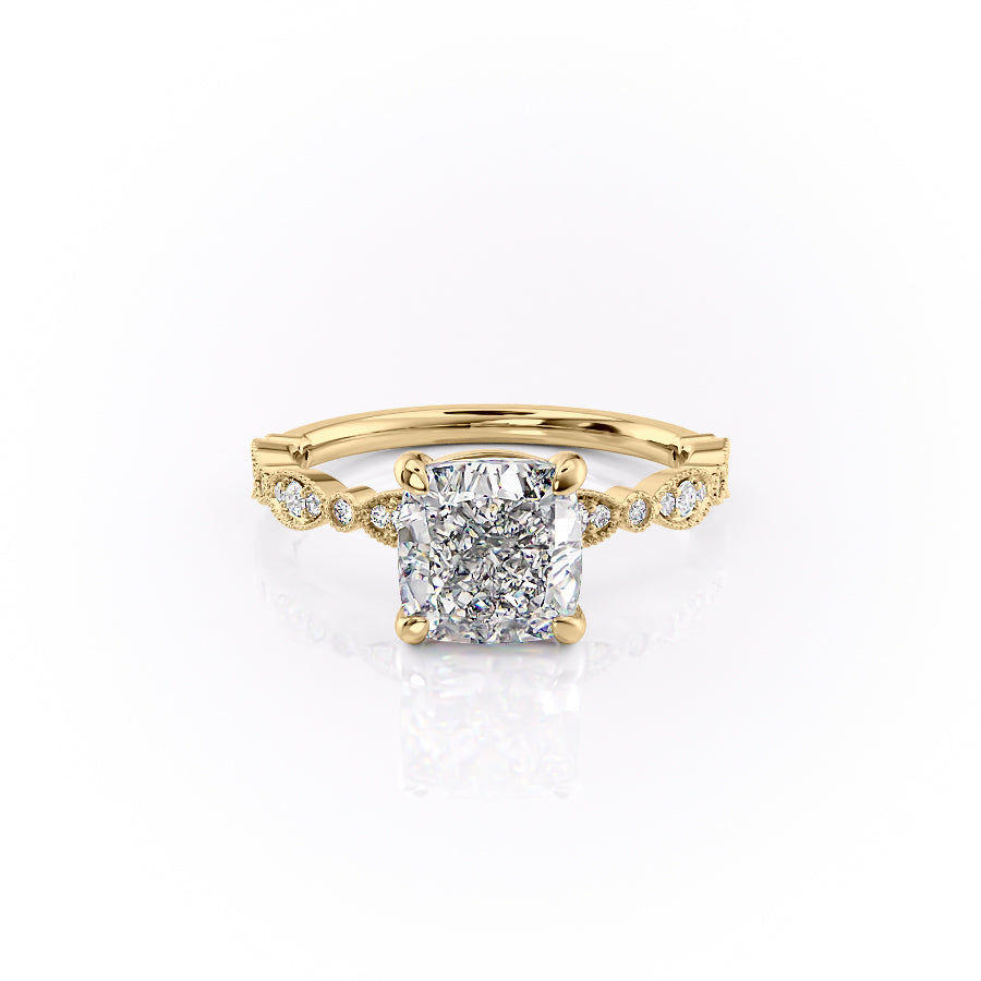 Cushion Cut Lab Diamond Engagement Ring, Vintage Design