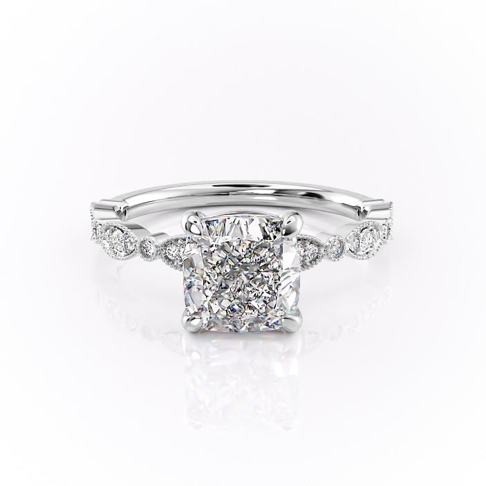 Cushion Cut Lab Diamond Engagement Ring, Vintage Design
