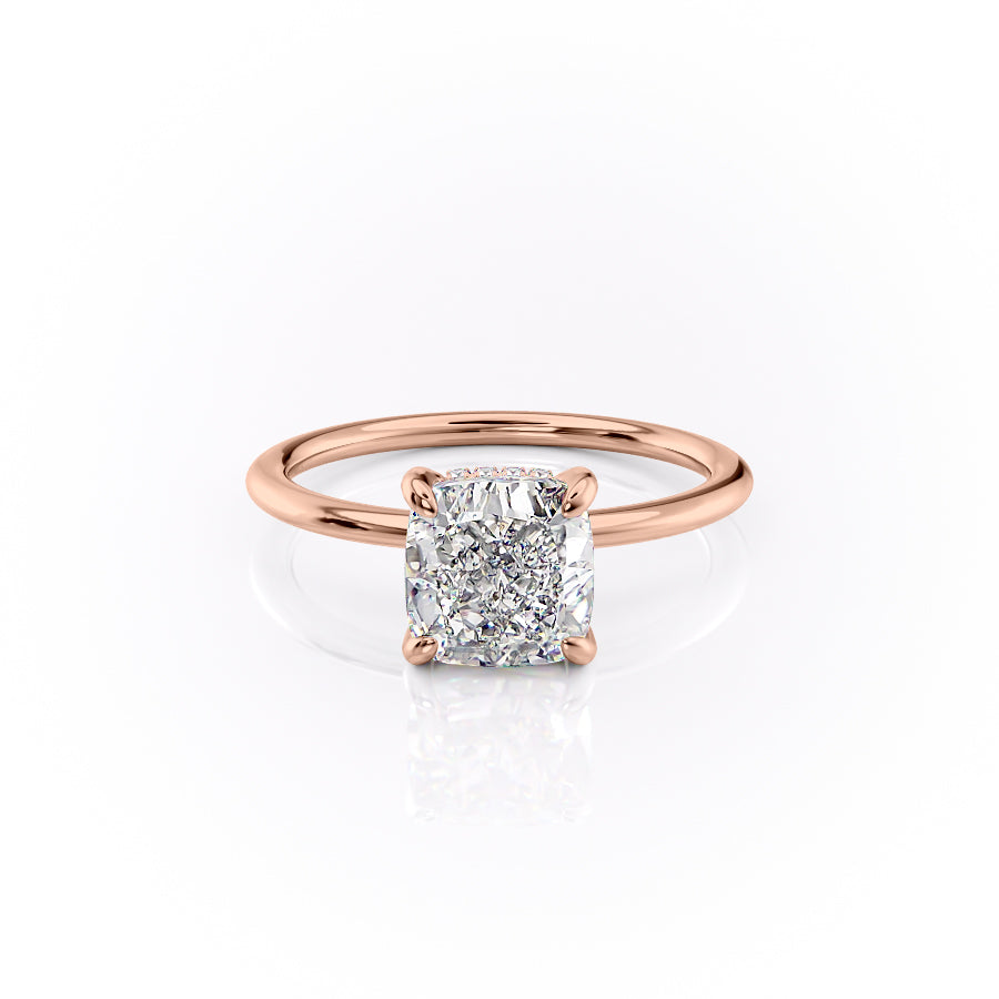 Cushion Cut Lab Diamond Engagement Ring With Hidden Halo