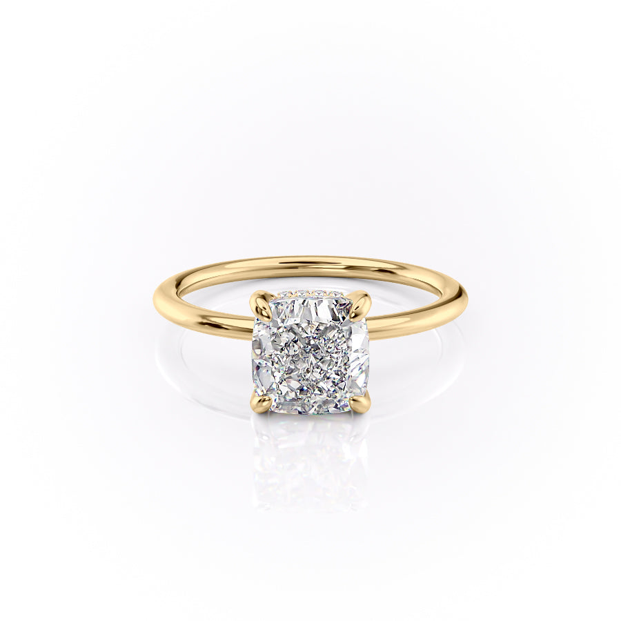 Cushion Cut Lab Diamond Engagement Ring With Hidden Halo