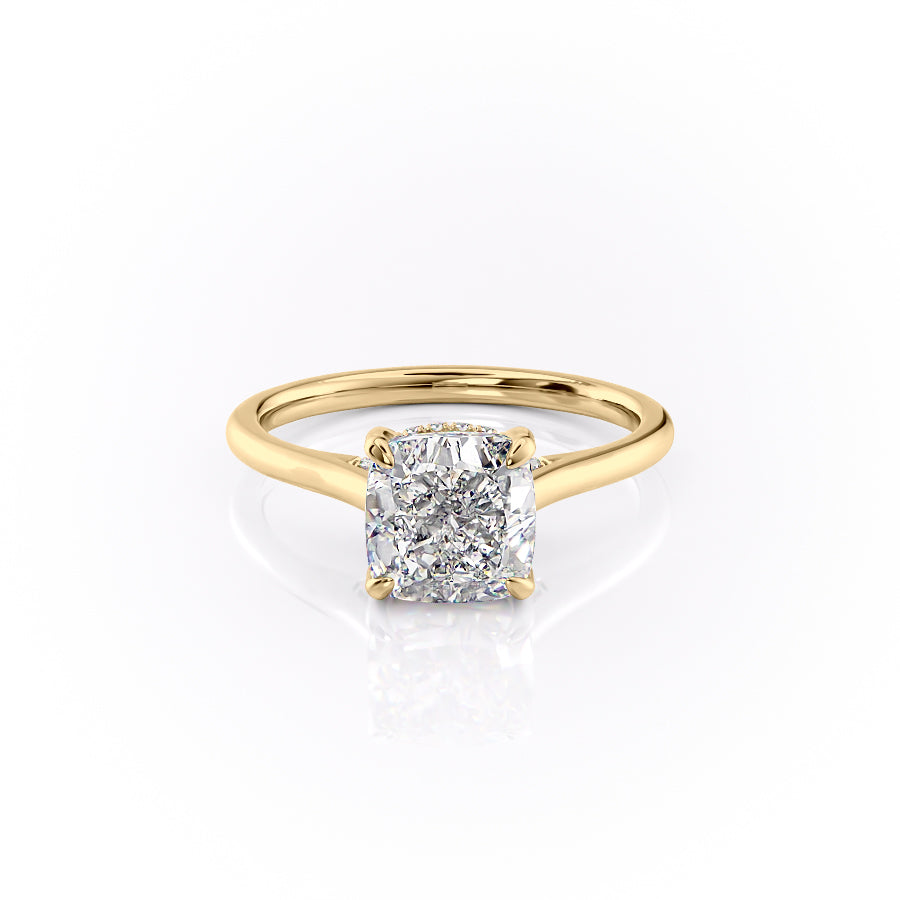 Cushion Cut Lab Diamond Engagement Ring With Hidden Halo