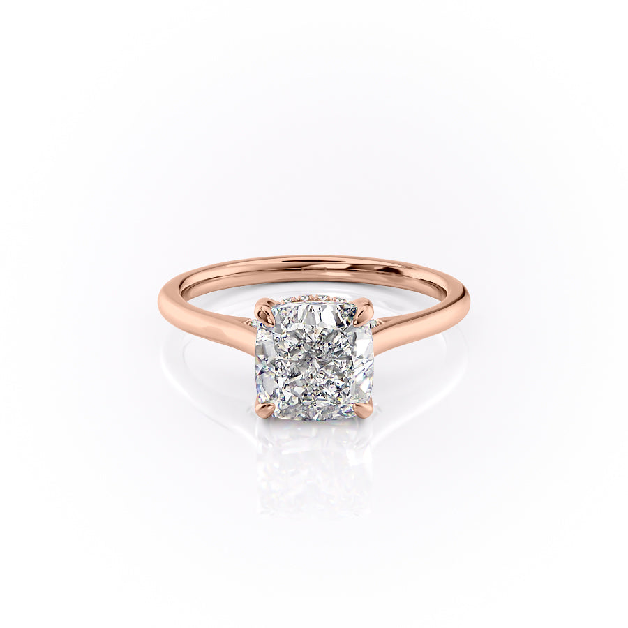Cushion Cut Lab Diamond Engagement Ring With Hidden Halo