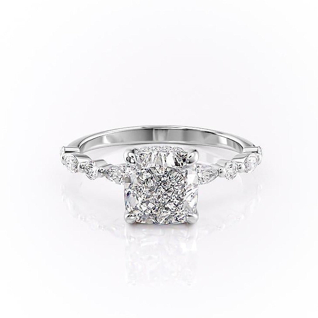 Cushion Cut Lab Diamond Engagement Ring With Hidden Halo