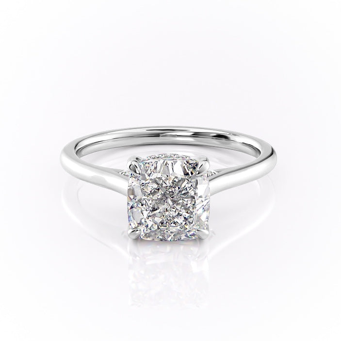 Cushion Cut Lab Diamond Engagement Ring With Hidden Halo