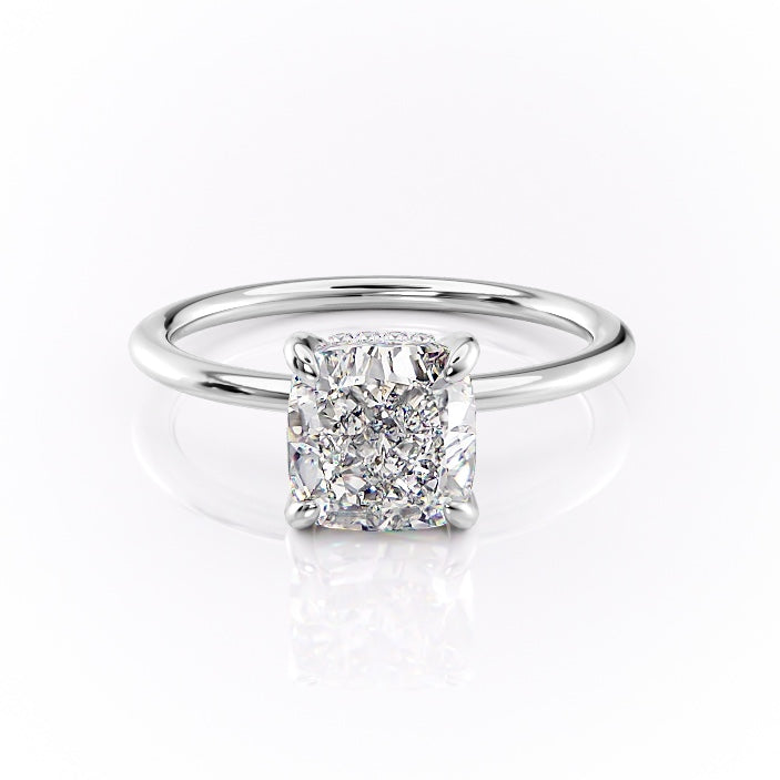 Cushion Cut Lab Diamond Engagement Ring With Hidden Halo