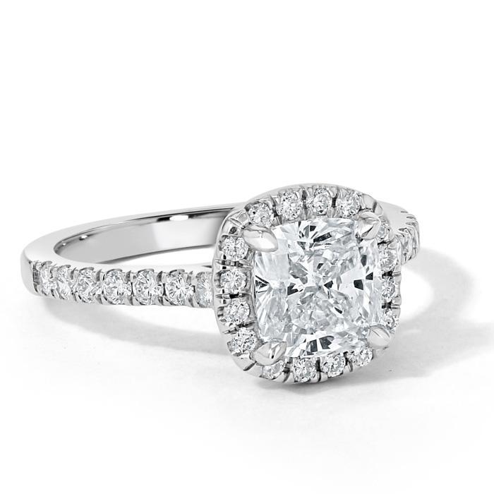 Cushion Cut Lab Diamond Halo Engagement Ring, Tiffany Design