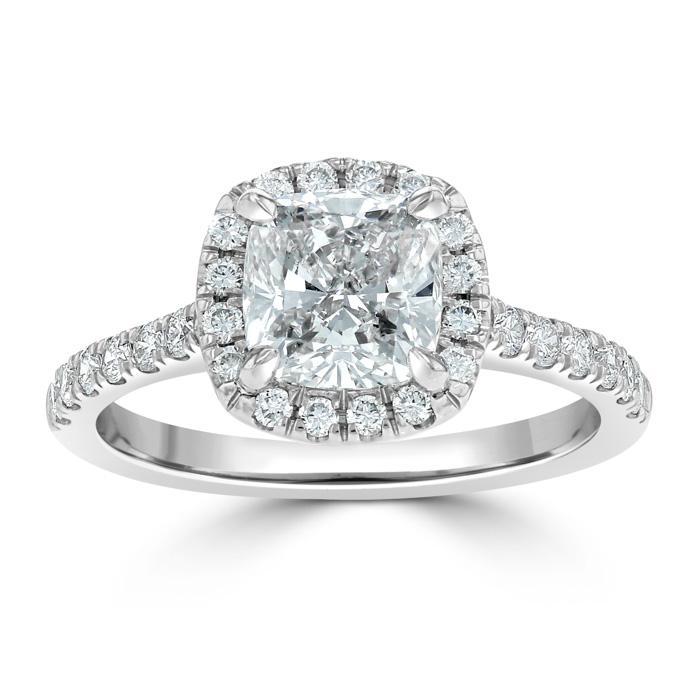 Cushion Cut Lab Diamond Halo Engagement Ring, Tiffany Design