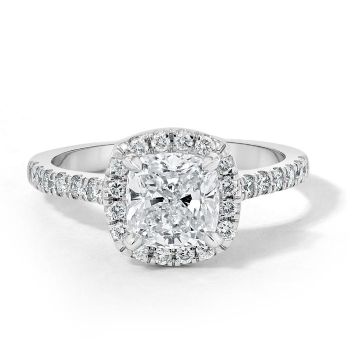 Cushion Cut Lab Diamond Halo Engagement Ring, Tiffany Design