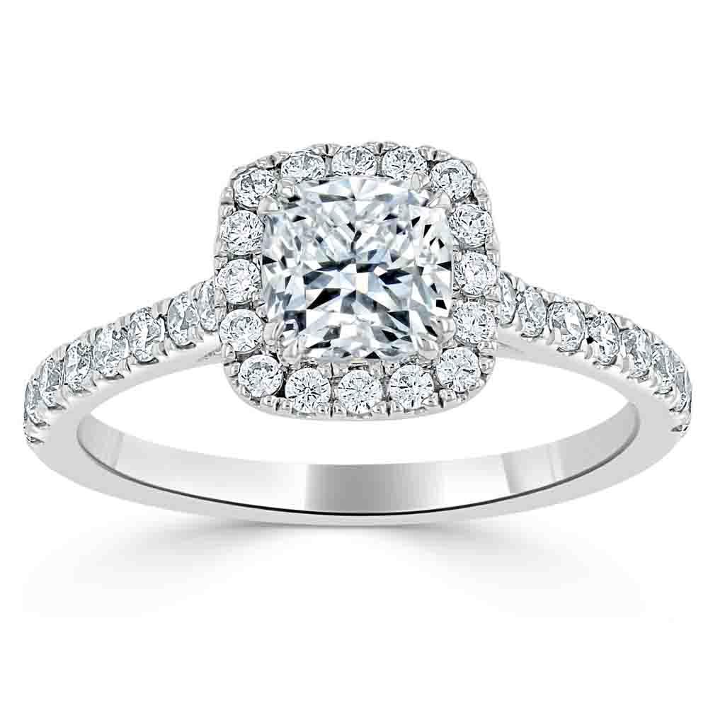 Cushion Cut Lab Diamond Halo Engagement Ring, Tiffany Style