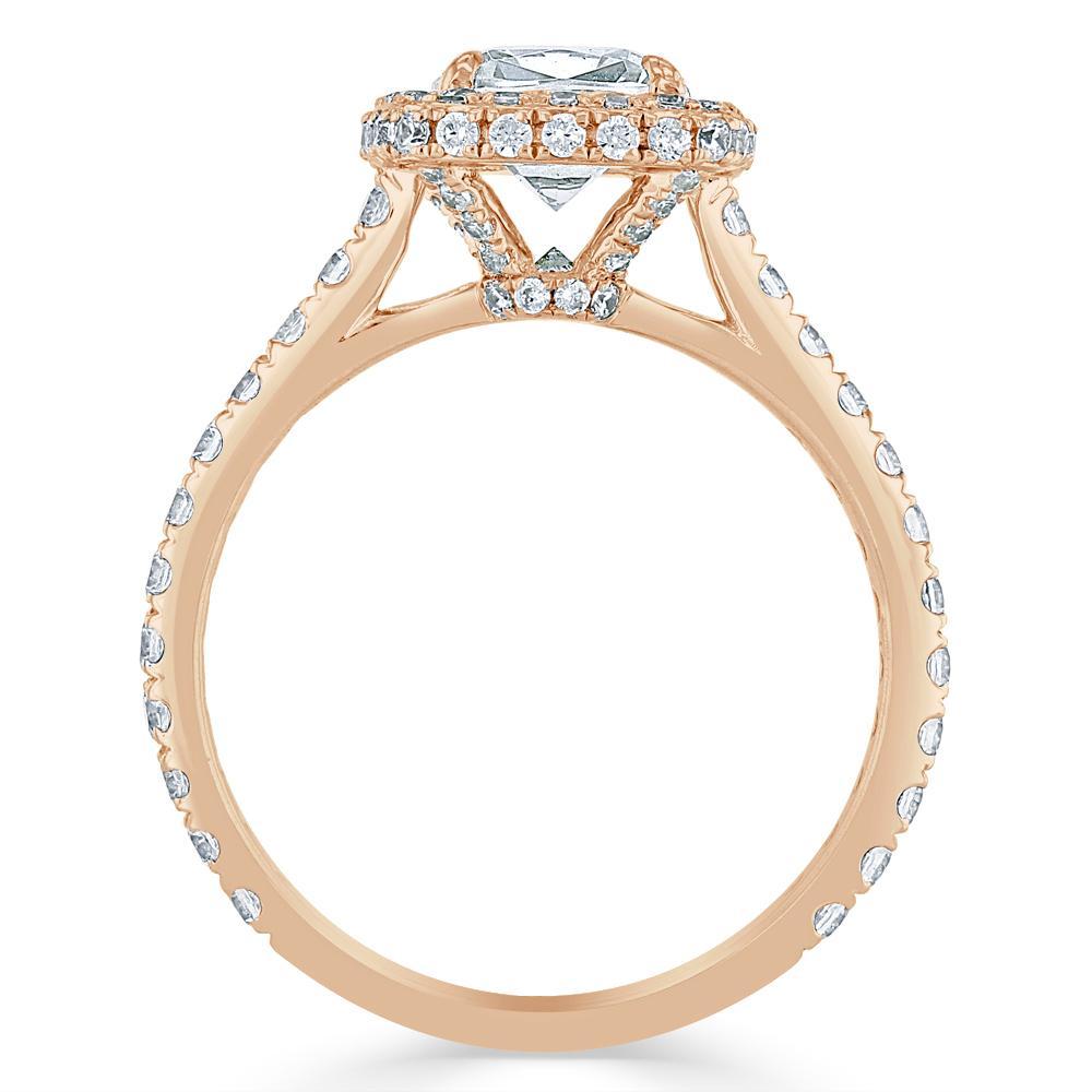 Cushion Cut Lab Diamond Halo Engagement Ring, Tiffany Style